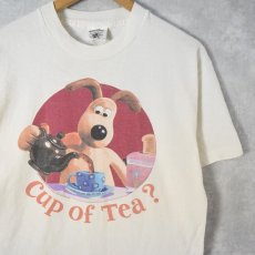 画像1: 80〜90's WALLACE & GROMIT "Cup of Tea?" アニメキャラクタープリントTシャツ M (1)