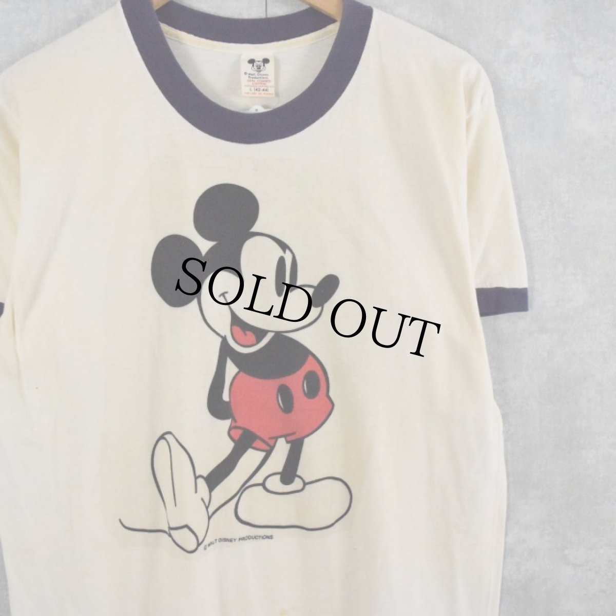 画像1: 80's Walt Disney Productions USA製 "MICKEY MOUSE" キャラクターリンガーTシャツ L (1)