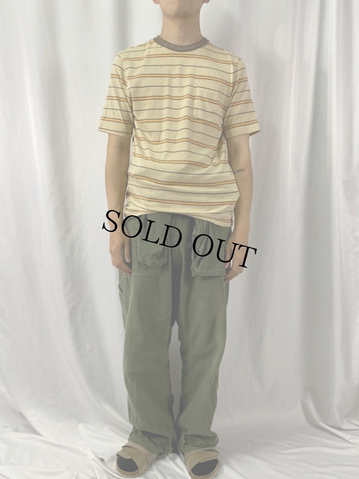 画像2: 70's K mart マルチボーダー柄 ポケットTシャツ (2)