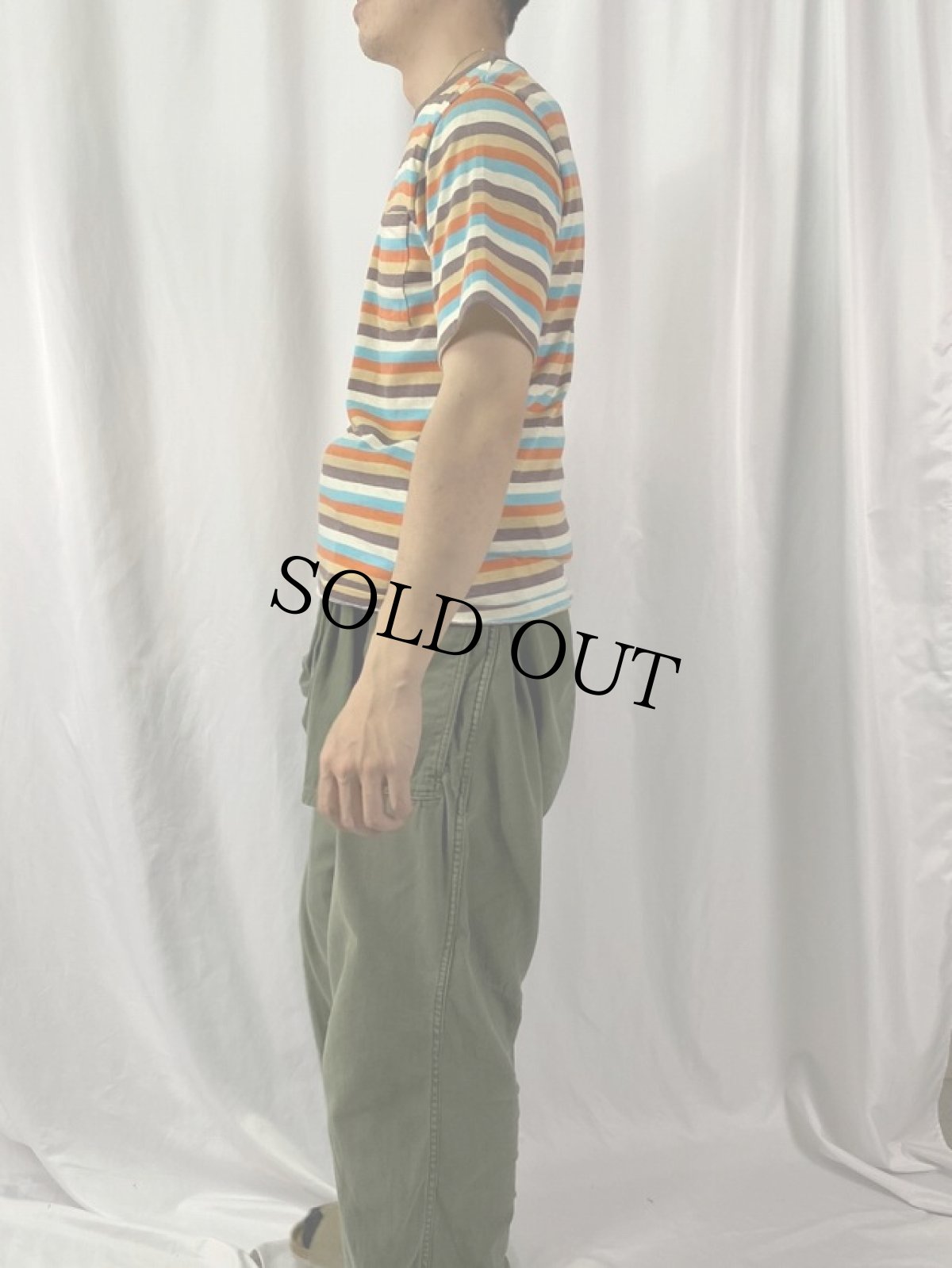 画像3: 70's K mart マルチボーダー柄 ポケットTシャツ (3)