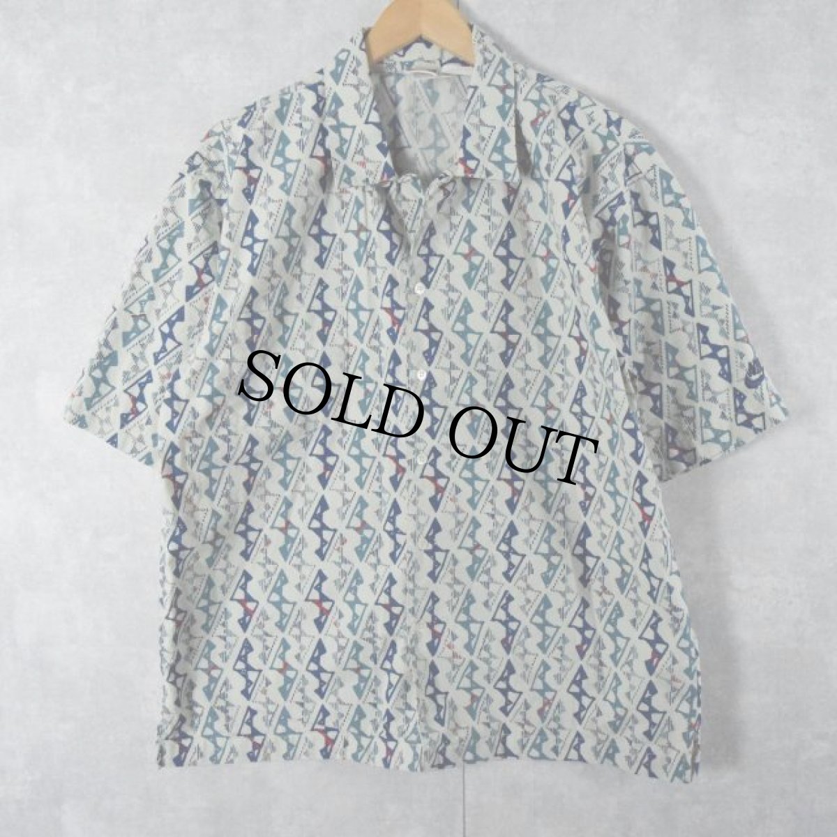 画像1: 90's〜 NIKE 総柄 コットンポプリン オープンカラーシャツ L (1)