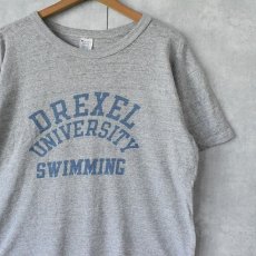 画像1: 80's Champion USA製 トリコタグ "DREXEL UNIVERSITY SWIMMING" 染み込みプリントTシャツ L (1)