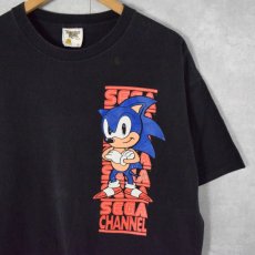 画像1: 90's SONIC "SEGA CHANNEL" USA製 ゲームキャラクタープリントTシャツ BLACK XL (1)