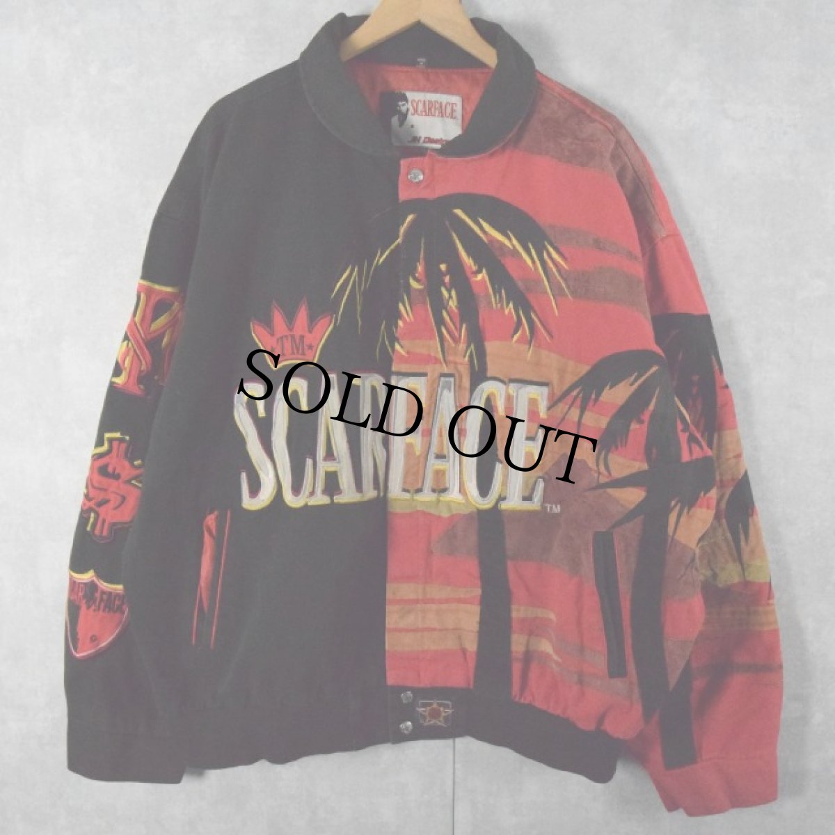 画像2: 90's JH DESIGN "SCARFACE" レザー切り替え 刺繍レーシングジャケット 3XL (2)