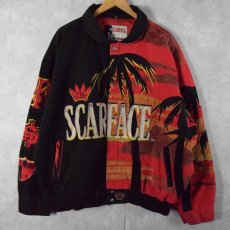 画像2: 90's JH DESIGN "SCARFACE" レザー切り替え 刺繍レーシングジャケット 3XL (2)