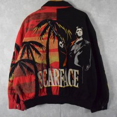 画像1: 90's JH DESIGN "SCARFACE" レザー切り替え 刺繍レーシングジャケット 3XL (1)