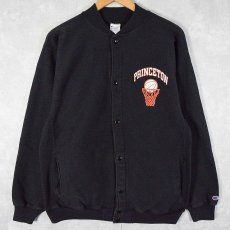 画像1: 90's Champion トリコタグ REVERSE WEAVE USA製 "PRINCETON" プリント フルスナップスウェット BLACK XL (1)