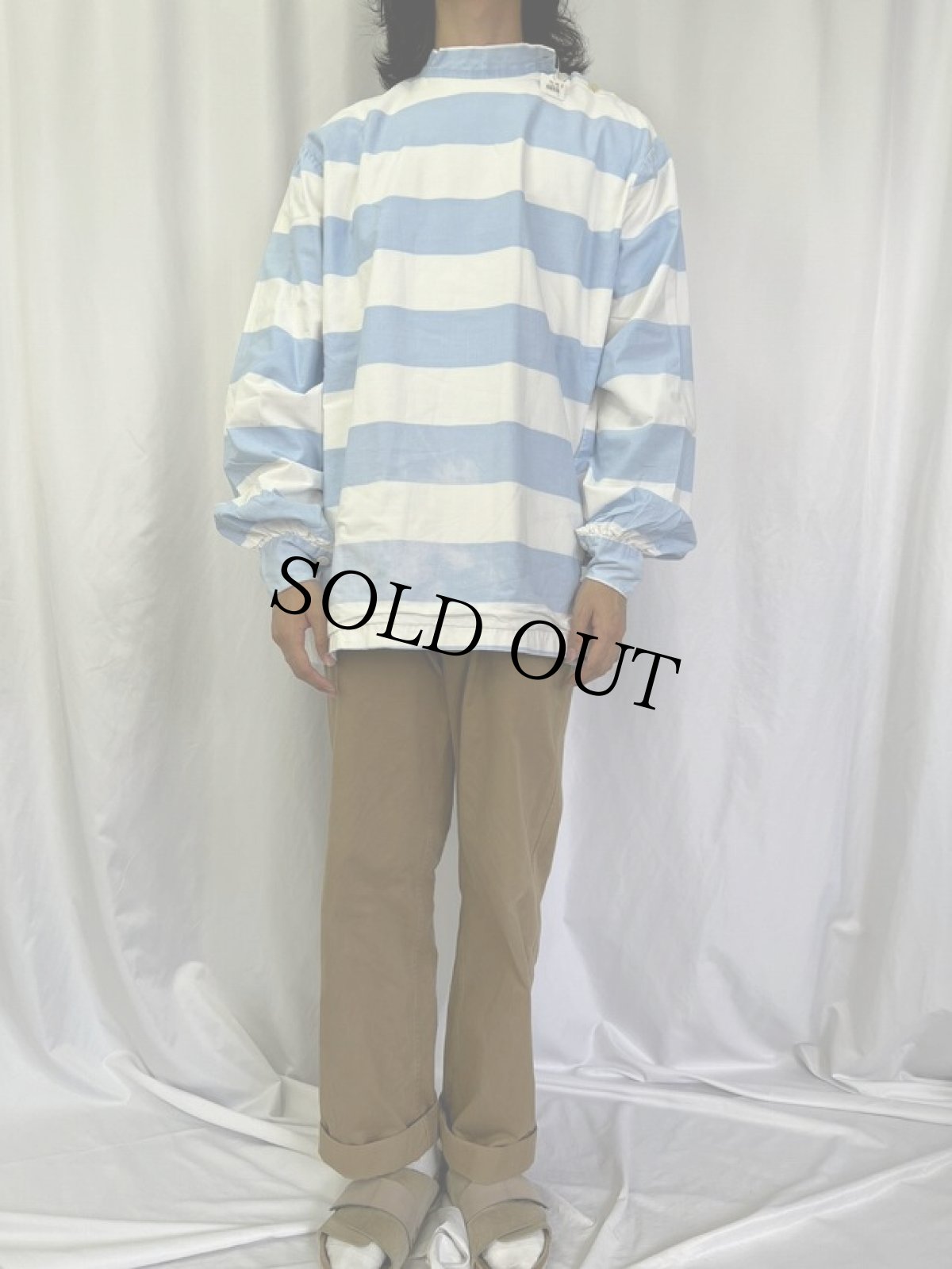 画像2: 60〜70's French ボーダー柄 プリズナーシャツ (2)