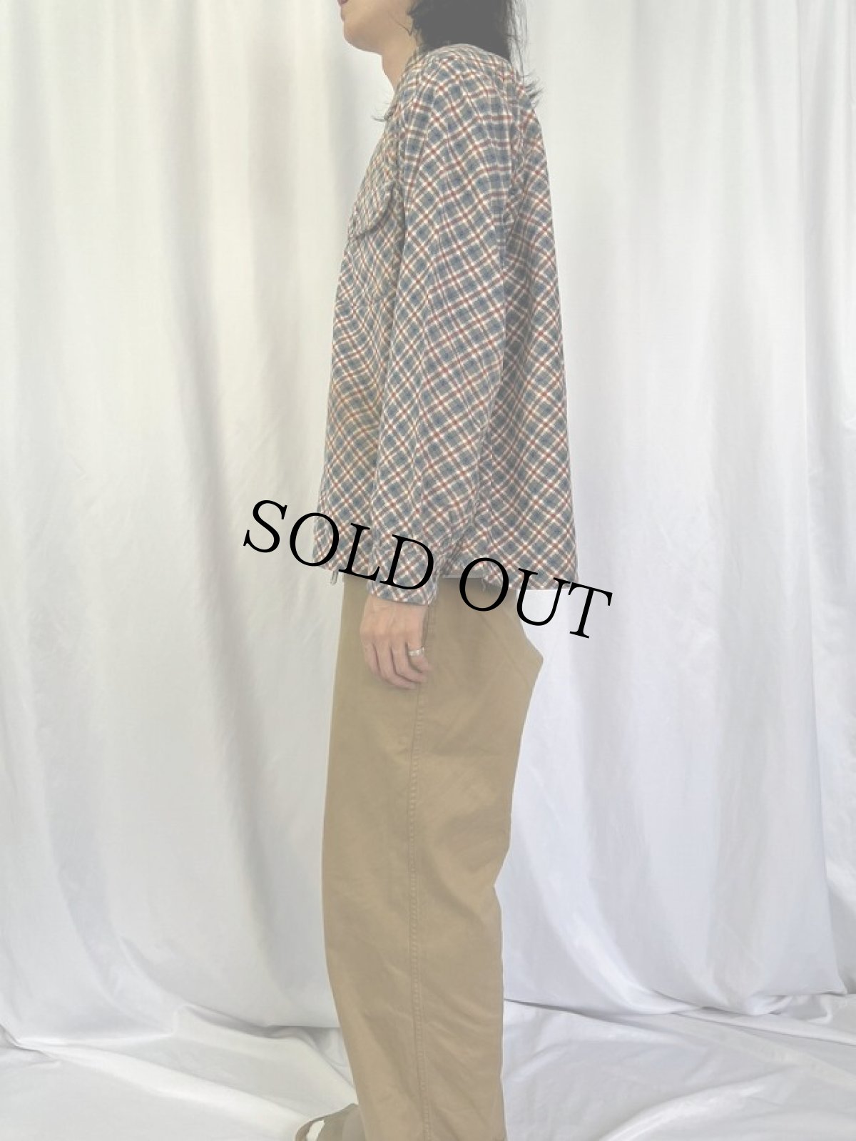 画像3: 50's PENNY'S TOWNCRAFT チェック柄 プリントコーデュロイオープンカラーシャツ L (3)