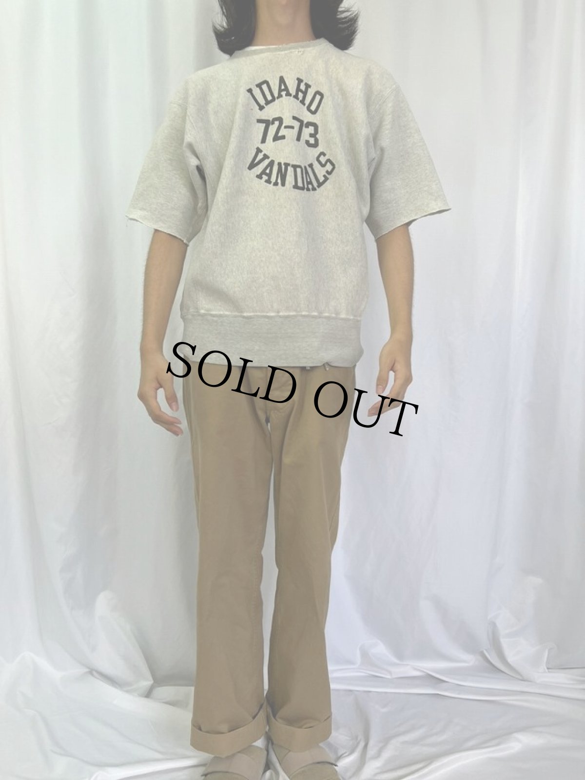 画像2: 70's Champion 単色タグ REVERSE WEAVE USA製 "IDAHO VANDALS" カットオフ ラバープリントスウェット XL (2)