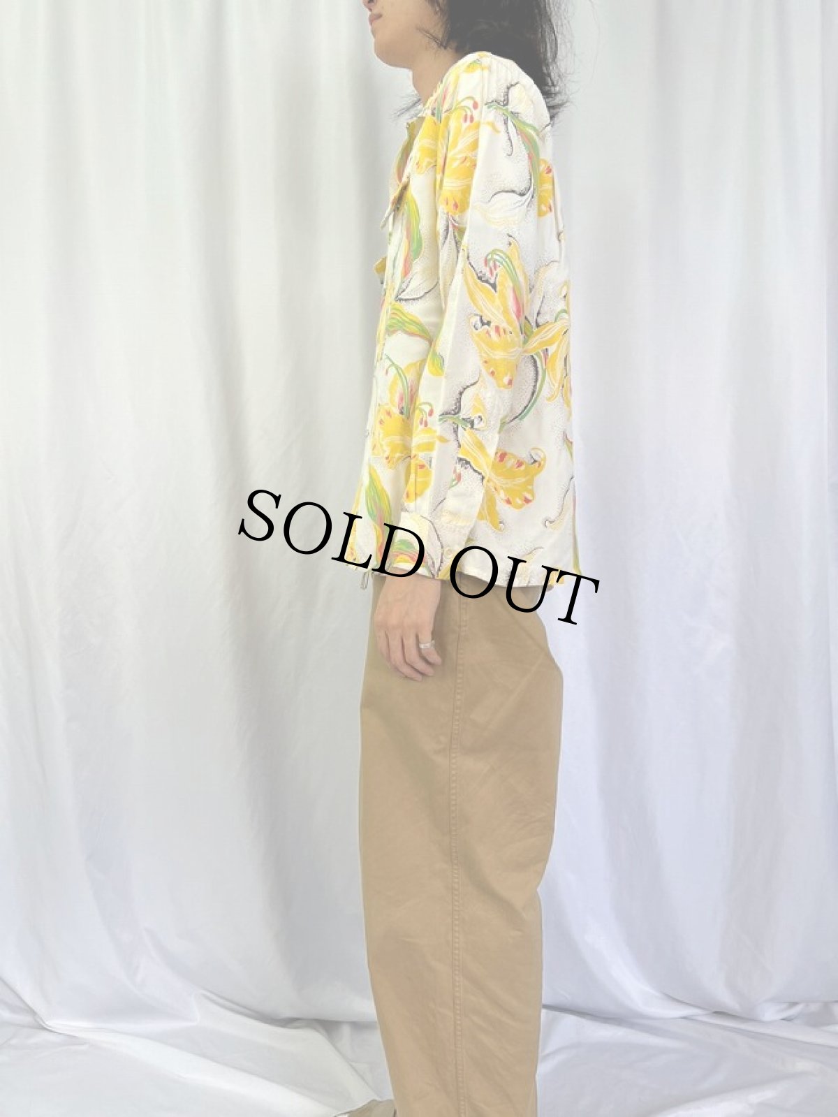 画像3: 40's Artvogue オールオーバーパターン 長袖レーヨンアロハシャツ L (3)