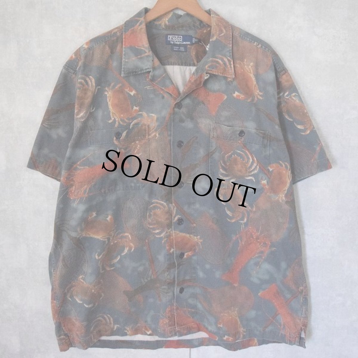 画像1: POLO Ralph Lauren "SPORT KEEL" エビ×カニ柄 オープンカラーシャツ XL (1)