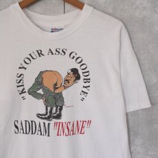 画像1: 90's USA製 "SADDAM !!INSANE!!" 政治風刺プリントTシャツ L (1)