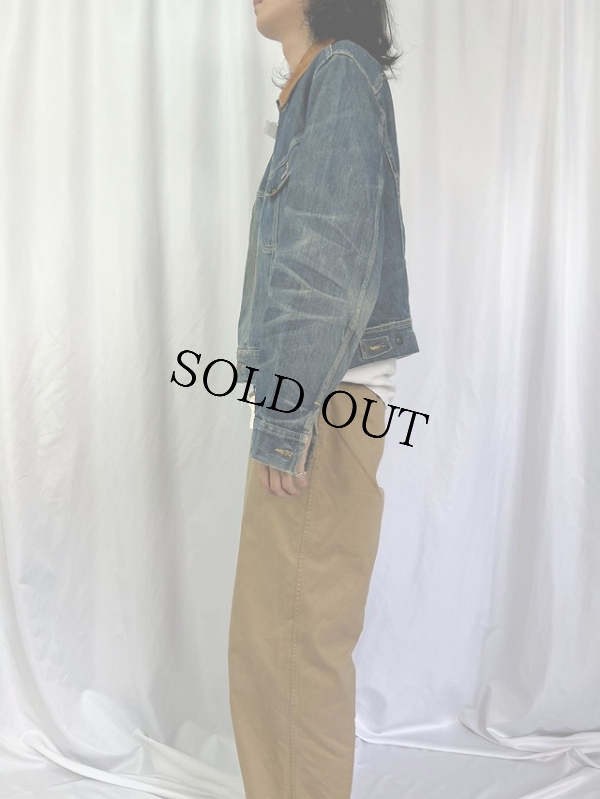 画像3: 60's Lee 黒タグ 101-J 襟レザー デニムジャケット 46REGLAR (3)