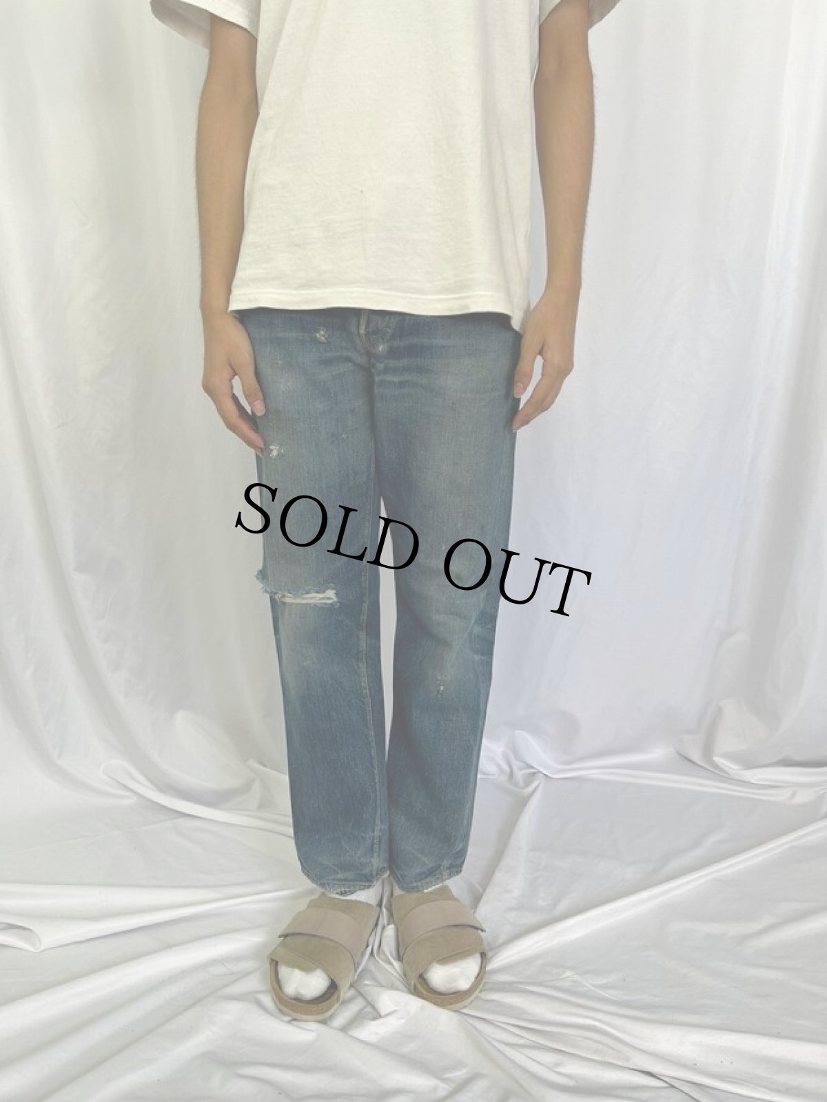 画像2: 40〜50's LEVI'S 503BXX 革パッチ 片面タブ デニムパンツ W28 (2)