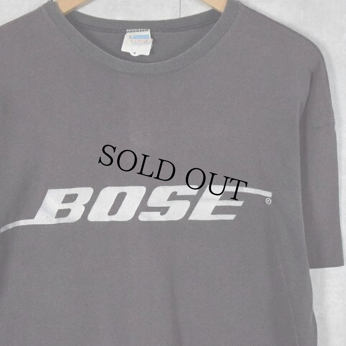 画像1: 70〜80's Champion USA製 バータグ "BOSE" 音響機器メーカー フロッキープリントTシャツ XL (1)