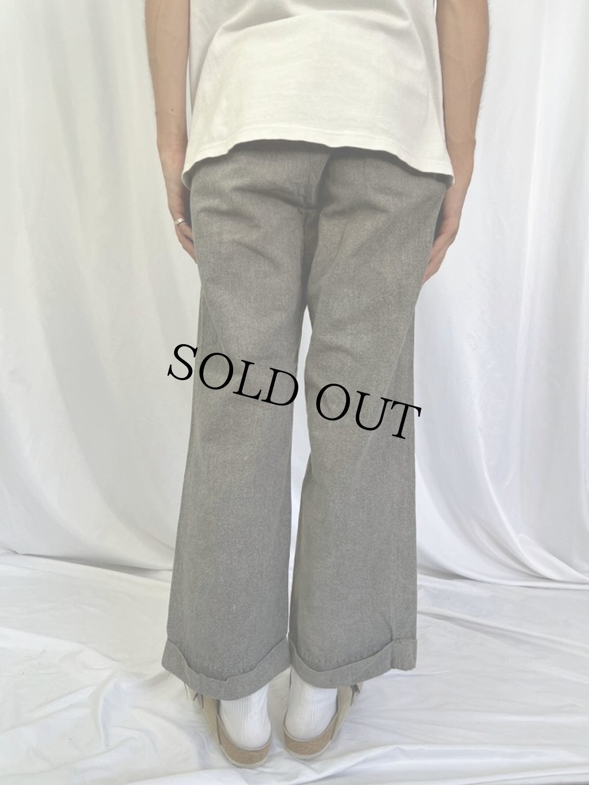 画像4: 40's "グレシャン" 三角当て×サイドアジャスタベルト付き ワークパンツ W32 (4)