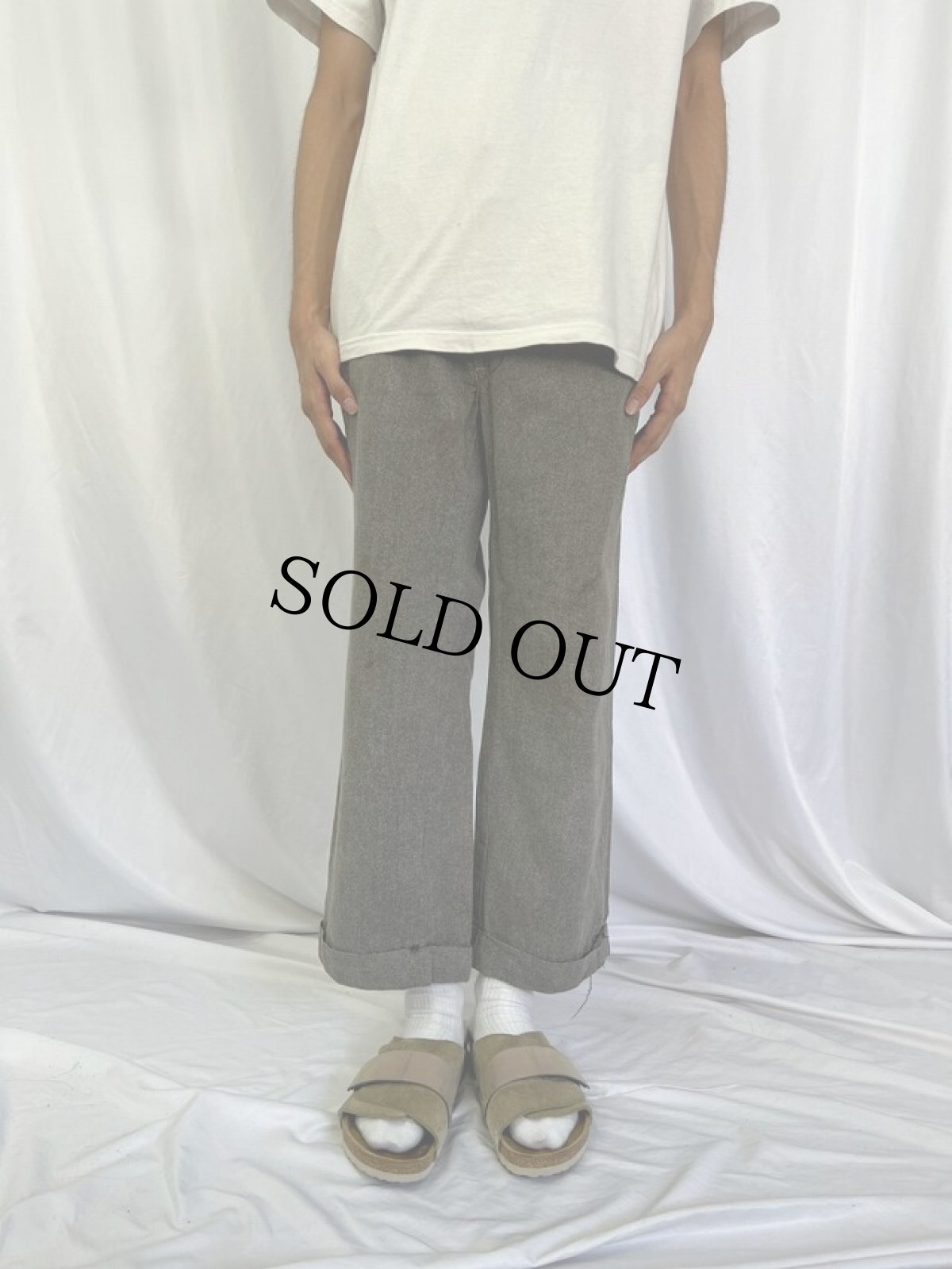 画像2: 40's "グレシャン" 三角当て×サイドアジャスタベルト付き ワークパンツ W32 (2)