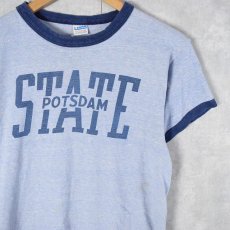 画像1: 70's Champion USA製 バータグ "POTSDAM STATE" 染み込みプリントリンガーTシャツ M (1)
