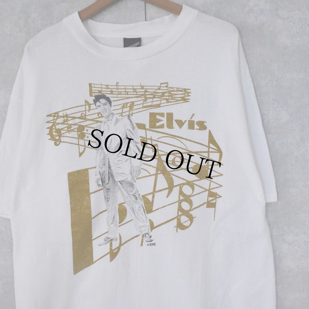 画像1: 90's Elvis Presley USA製 ミュージシャンラメプリントTシャツ XL (1)