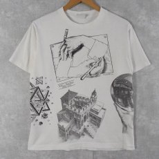 画像1: 80's M.C. Escher USA製 マルチプリント 騙し絵アートTシャツ (1)