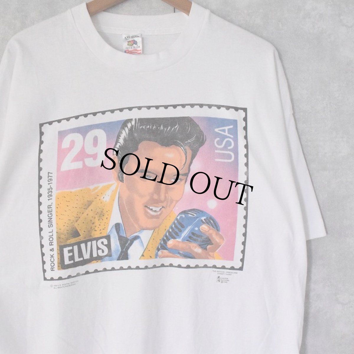 画像1: 90's Elvis Presley USA製 切手デザイン ミュージシャンプリントTシャツ XL (1)