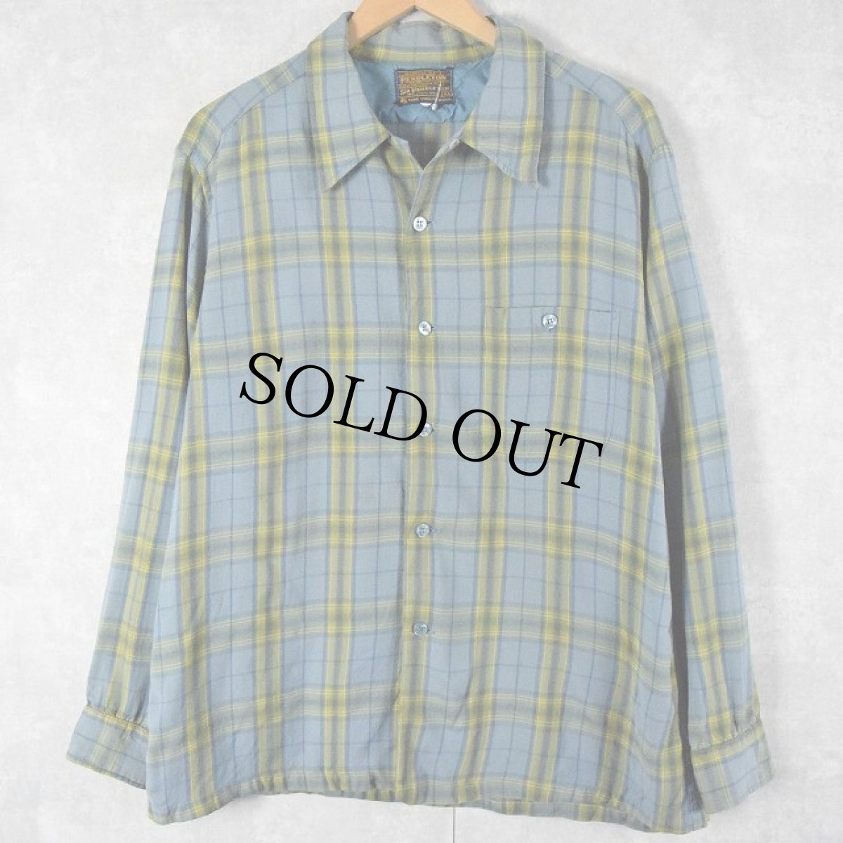 画像1: 60's Sir Pendleton チェック柄 オープンカラーウールシャツ XL (1)