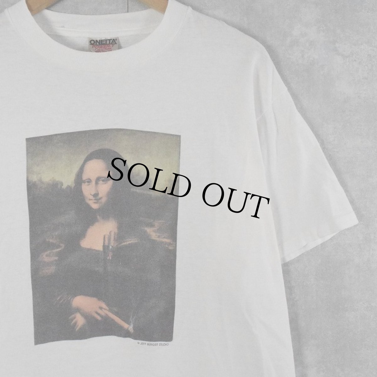 画像1: 90's Mona Lisa USA製 パロディ アートTシャツ L (1)