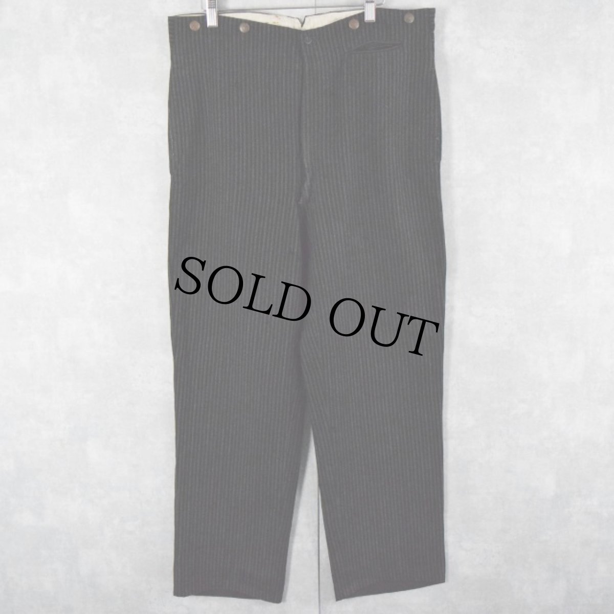 画像2: 〜40's ストライプ柄 針刺しシンチバック ワークパンツ (2)