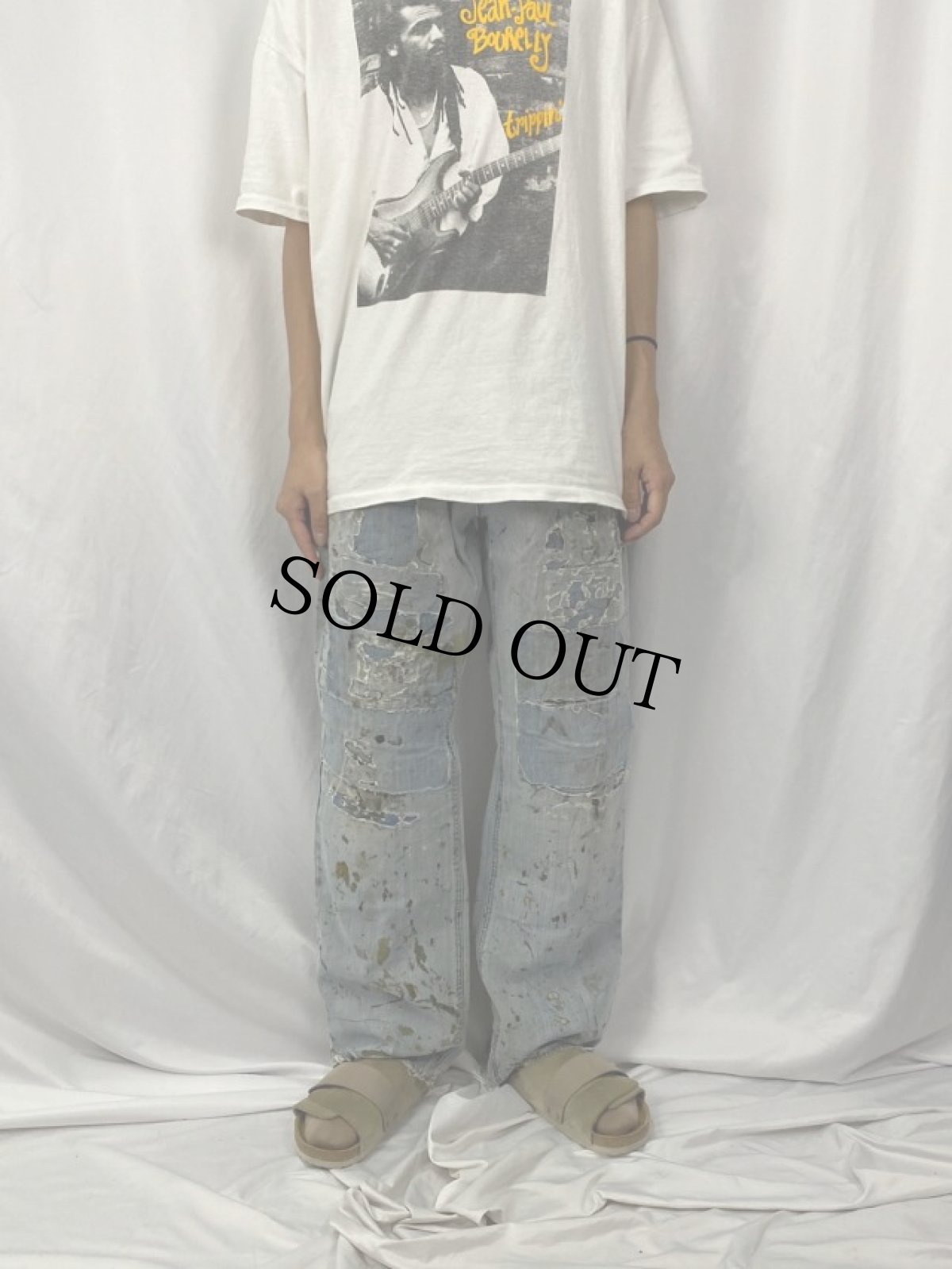 画像2: ARIZONA JEAN CO. パッチワーク×ペンキペイント デニムパンツ W35 (2)