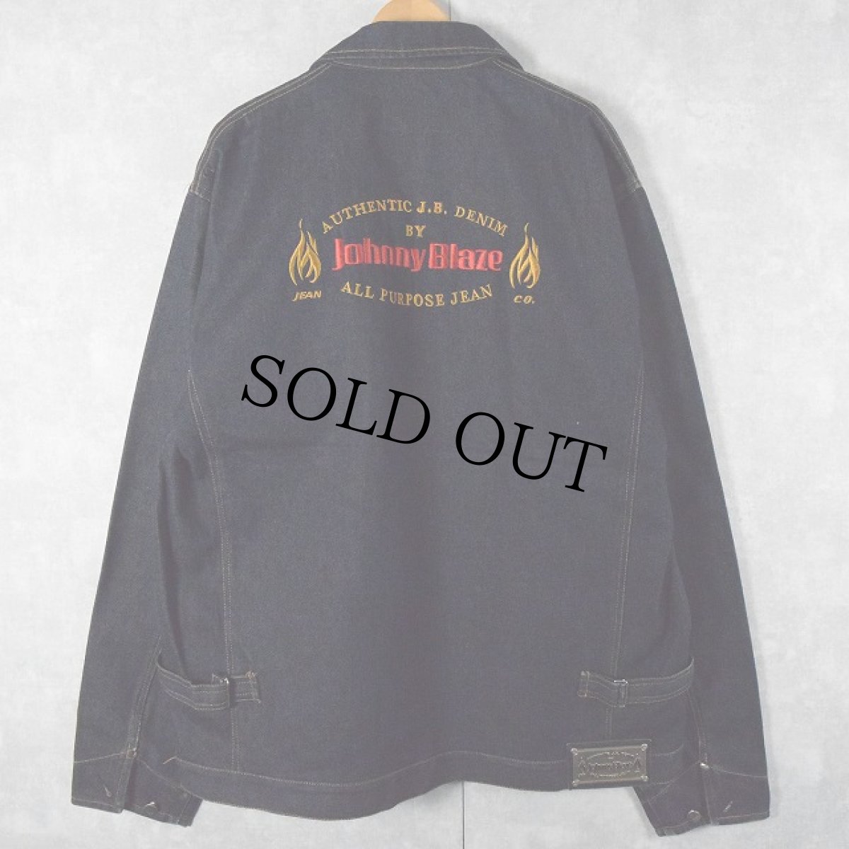 画像2: Jonny Blaze ロゴ刺繍 ヒップホップブランドデニムジャケット XXL (2)