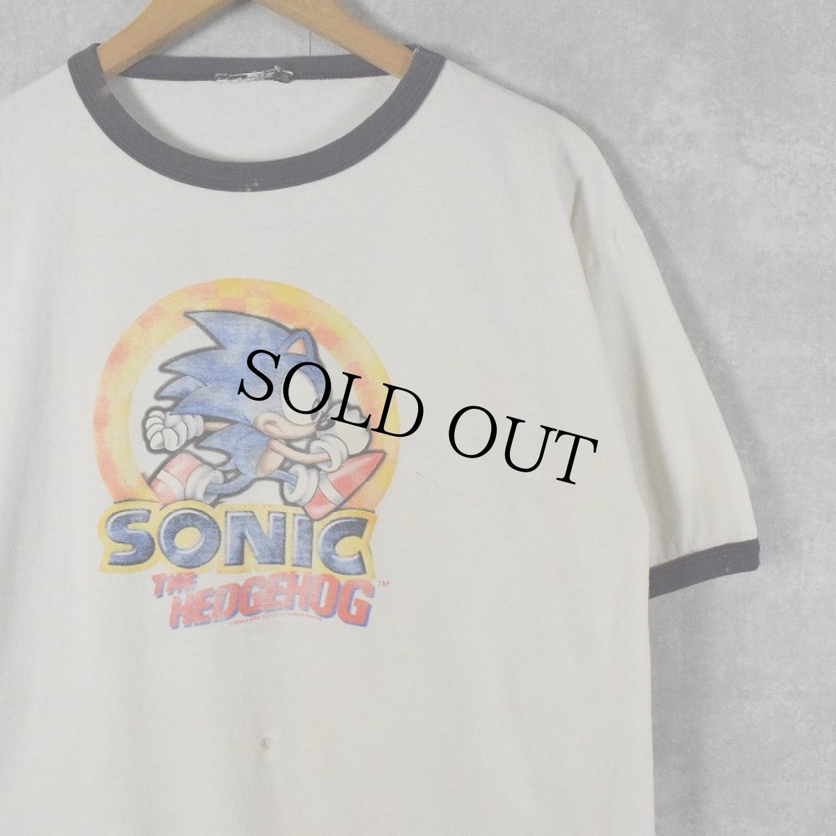 画像1: 90's SONIC "THE HEDGEHOG" ゲームキャラクタープリント リンガーTシャツ (1)