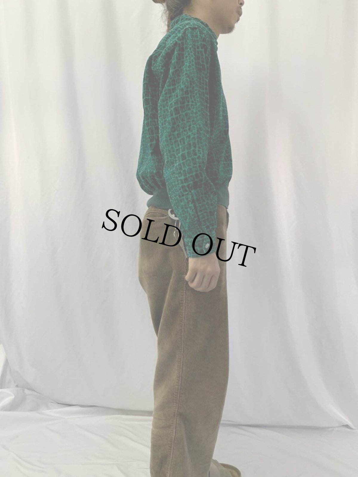 画像3: 50's Coronet パイソン柄 プリントコーデュロイ プルオーバーオープンカラーシャツ M (3)