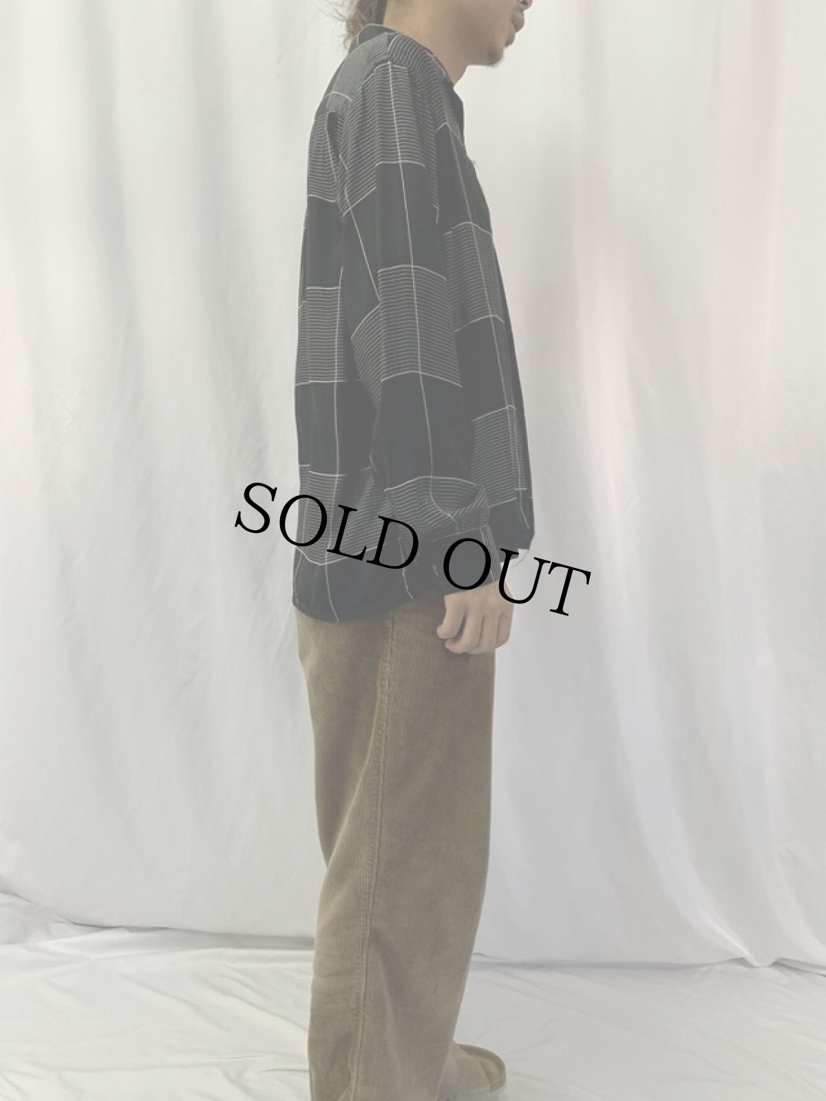 画像3: 60's Marlboro 格子柄 オープンカラーシャツ BLACK L (3)