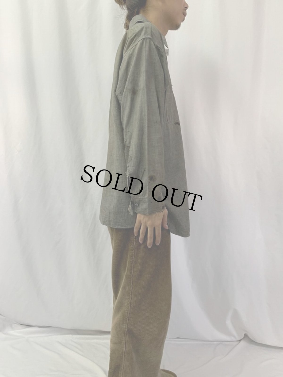 画像3: 30〜40's FIVE BROTHERS "グレシャン" マチ付き×ラッカー塗装ボタン ワークシャツ (3)