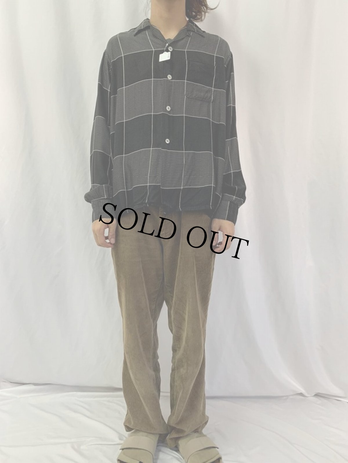 画像2: 60's Marlboro 格子柄 オープンカラーシャツ BLACK L (2)