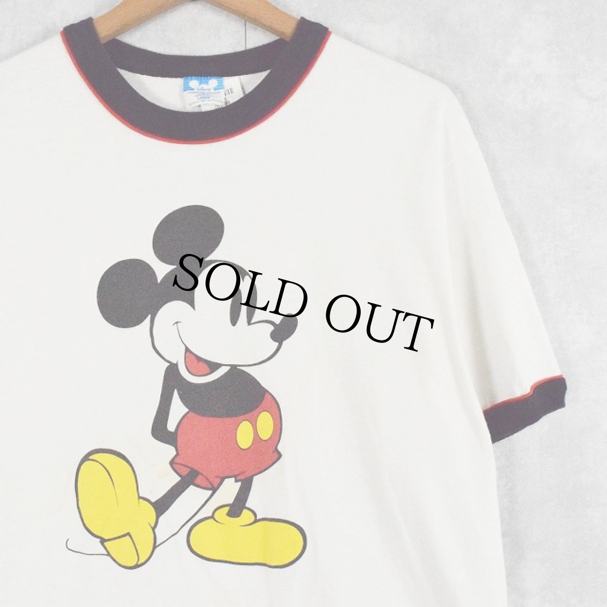 画像1: 90's Disney "MICKEY MOUSE" USA製 キャラクターリンガーTシャツ L (1)