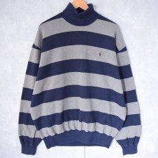 画像1: 90's〜 POLO Ralph Lauren ボーダー柄 タートルネックスウェット L (1)