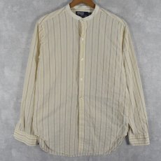 画像1: POLO Ralph Lauren "QUINCY BAND" マチ付き ドビーストライプ織 バンドカラーコットンシャツ S (1)