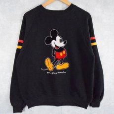 画像1: 80〜90's DISNEY MICKEY MOUSE フロッキープリントスウェット L (1)