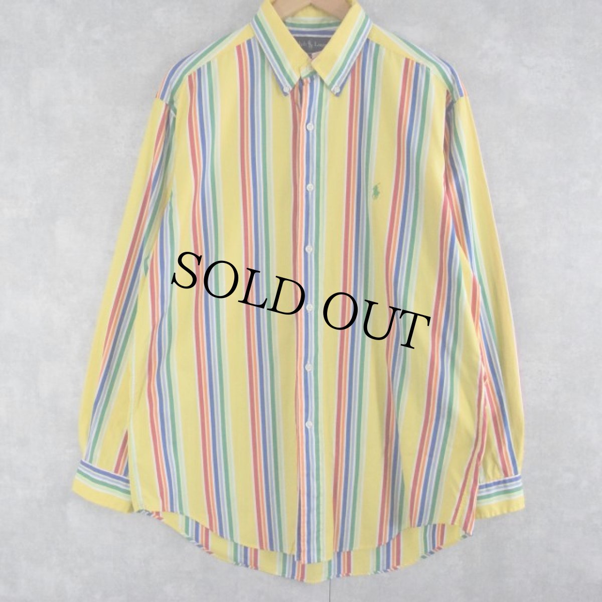 画像1: 【SALE】Ralph Lauren "CLASSIC FIT" マルチストライプ柄 ボタンダウンコットンシャツ L (1)