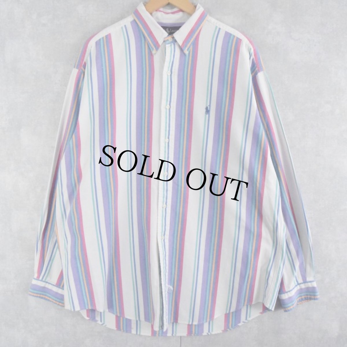 画像1: Ralph Lauren マルチストライプ柄 ボタンダウンコットンシャツ XL (1)