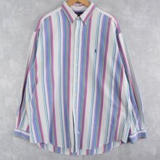 画像1: Ralph Lauren マルチストライプ柄 ボタンダウンコットンシャツ XL (1)