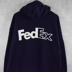 画像1: 90's FedEx USA製 企業ロゴプリントスウェットフーディ XL NAVY (1)