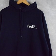 画像2: 90's FedEx USA製 企業ロゴプリントスウェットフーディ XL NAVY (2)
