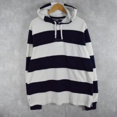 画像1: POLO Ralph Lauren ボーダー柄 フード付きラガーシャツ DEADSTOCK XL (1)