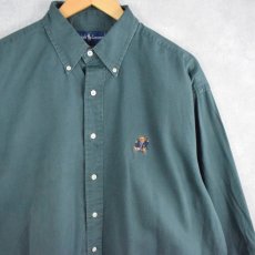 画像1: 90's Ralph Lauren ポロベア刺繍 ボタンダウンコットンシャツ XL (1)