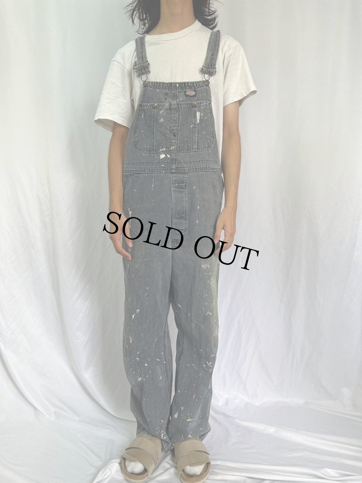 画像2: Dickies USA製 ペンキペイント ヒッコリーストライプ柄 オーバーオール (2)