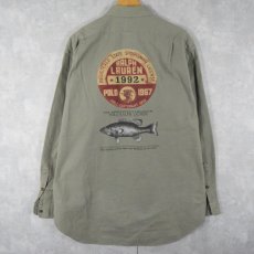 画像1: 90's POLO Ralph Lauren 魚プリント コットンシャツ XL (1)