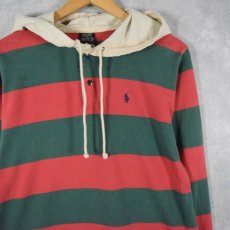 画像1: Polo Ralph Lauren ボーダー柄 フード付きラガーシャツ XL (1)